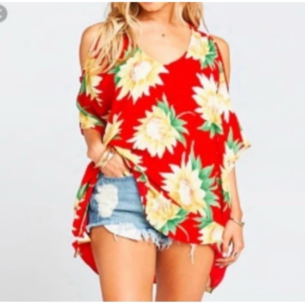 Show Me Your Mumu Women's Red Sunflower Peta-Boo Tunic Top Small S/4 Coverup EUC